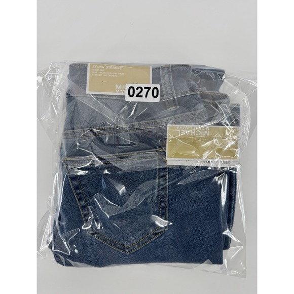 Michael Kors Selma Straight Blue Jeans Denim Gold Logo High Rise Slim Size 2 NWT - Picture 16 of 16